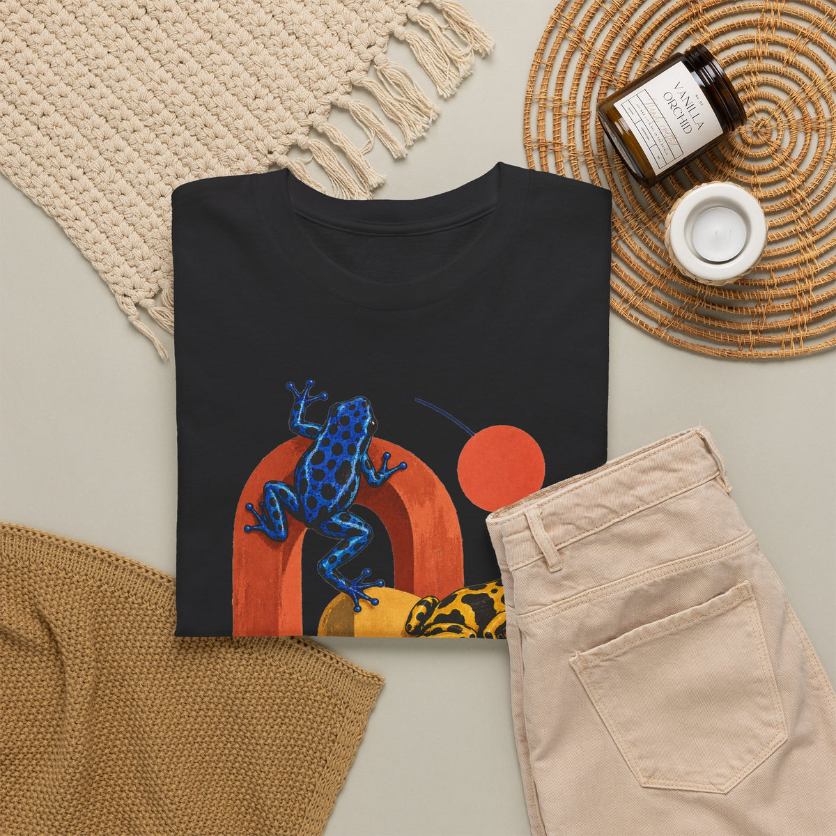 Poison Dart Frogs Colorful Arches Red Sun Tee Midcentury Geometric Frog Wildlife Shirt