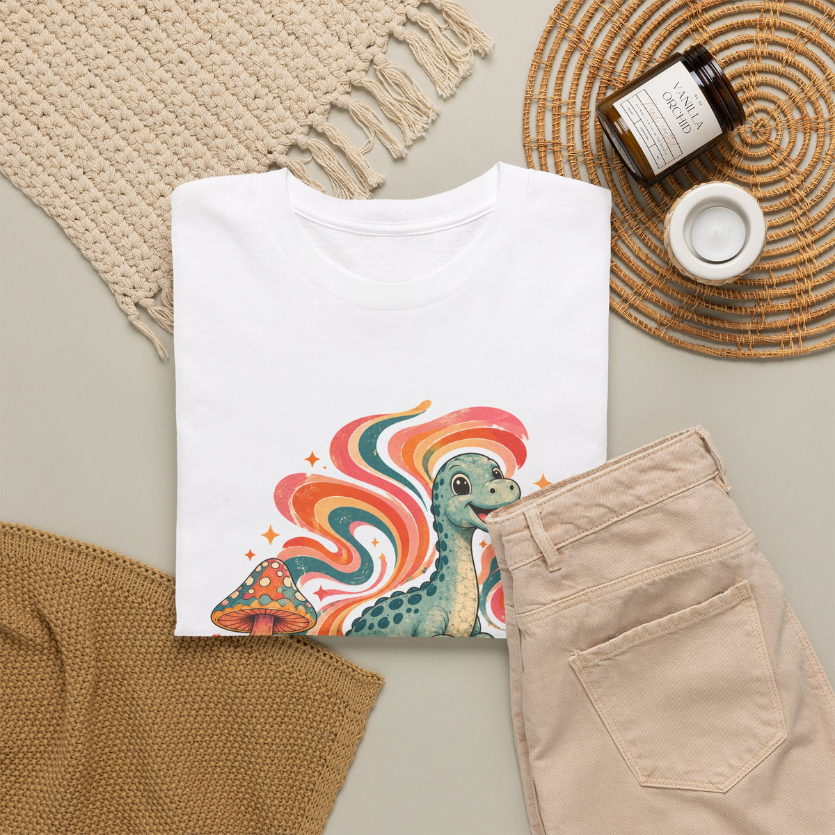 Groovy Brontosaurus T-Shirt Retro 70s Dinosaur Mushroom Daisy Tee