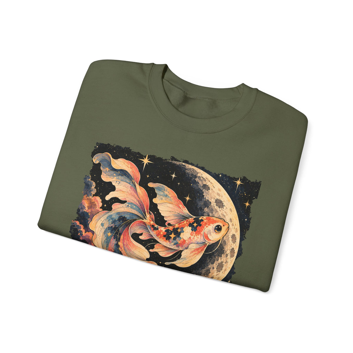 Koi Fish Moon Sweatshirt Celestial Koi Night Sky Full Moon Crewneck