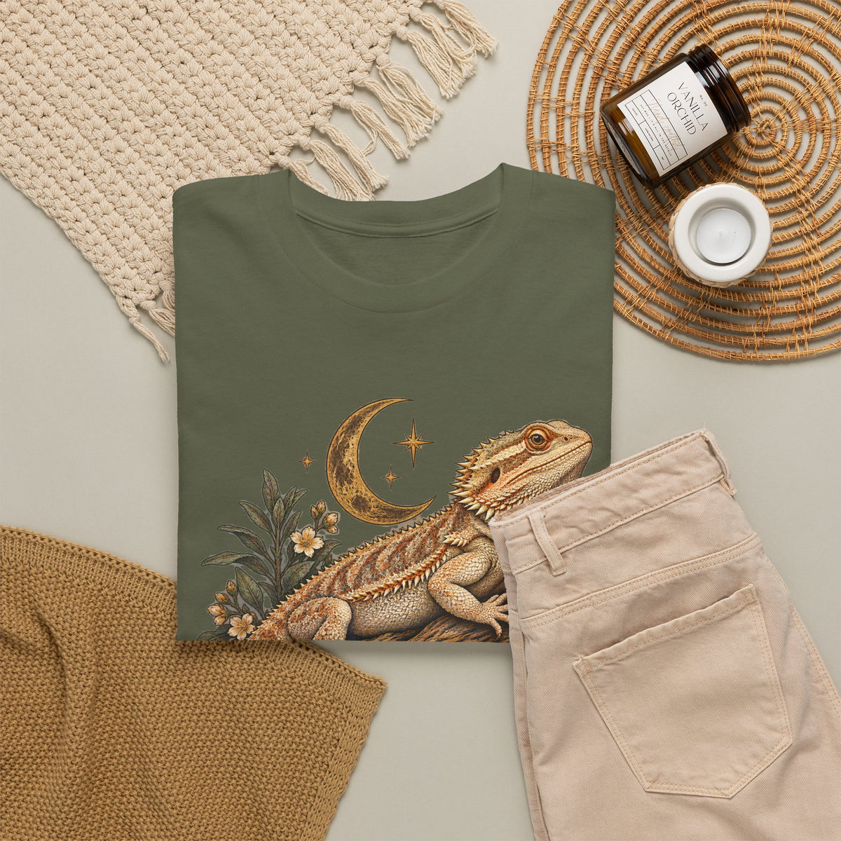 Bearded Dragon Moon T-Shirt Celestial Lizard Night Bloom Tee
