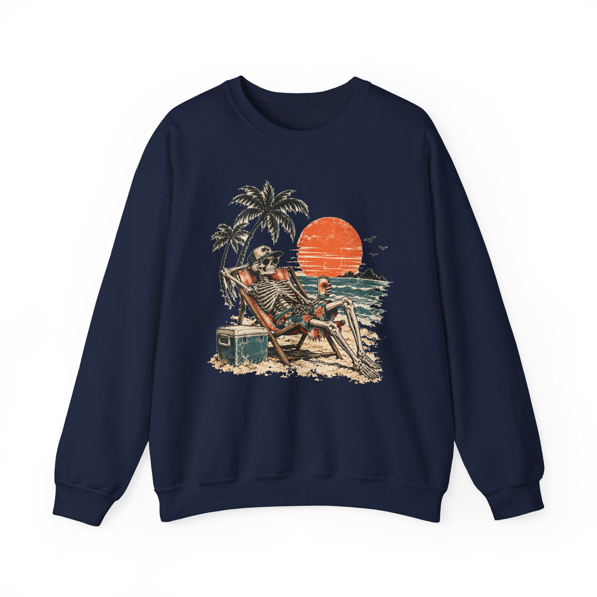 Beach Skeleton Sunset Sweatshirt Palm Trees Vacation Mode Skeleton Crewneck