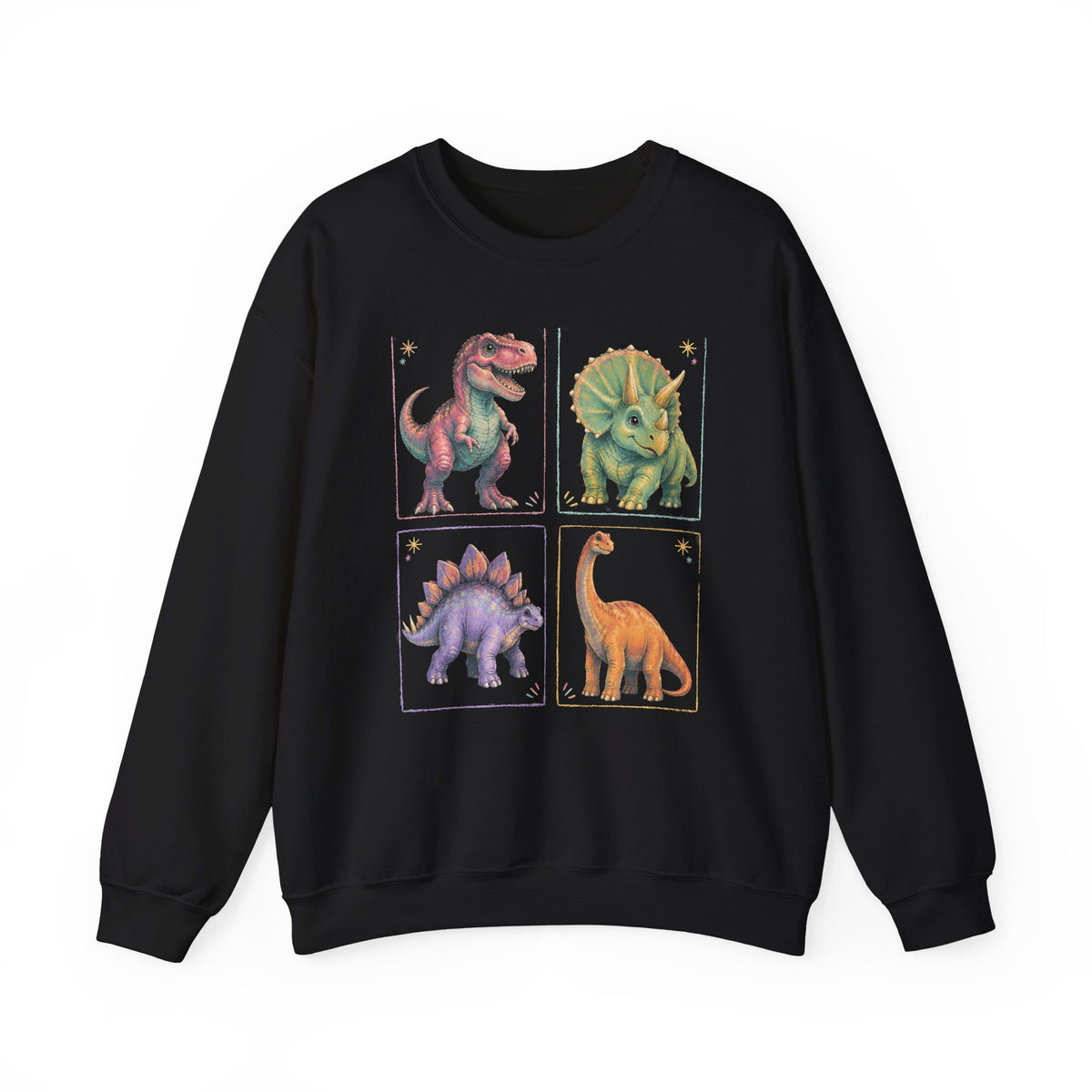 Pastel Dinosaur Grid Sweatshirt Cute T-Rex Triceratops Stegosaurus