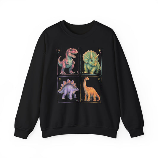 Pastel Dinosaur Grid Sweatshirt Cute T-Rex Triceratops Stegosaurus