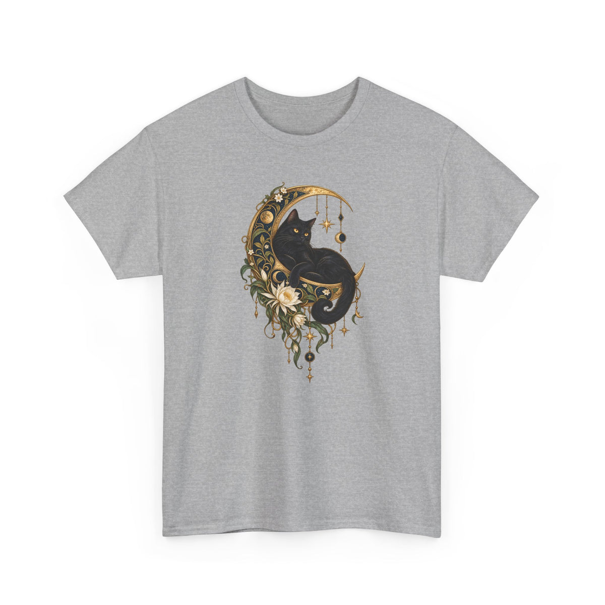 Black Cat Golden Moon T-Shirt Celestial Witchy Cat Lover Tee
