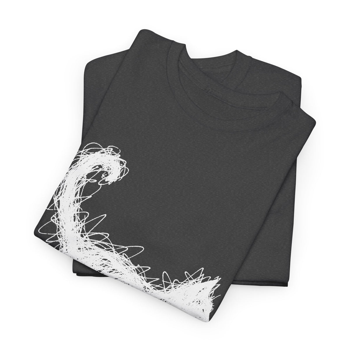 Scribble White Cat on Black T-Shirt Minimal Line Art Cat