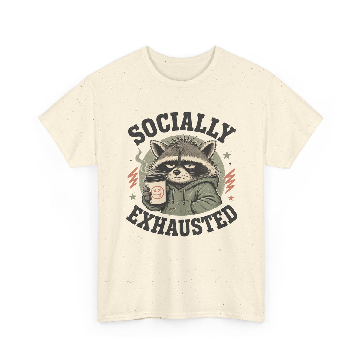 Socially Exhausted Raccoon T-Shirt Funny Introvert Coffee