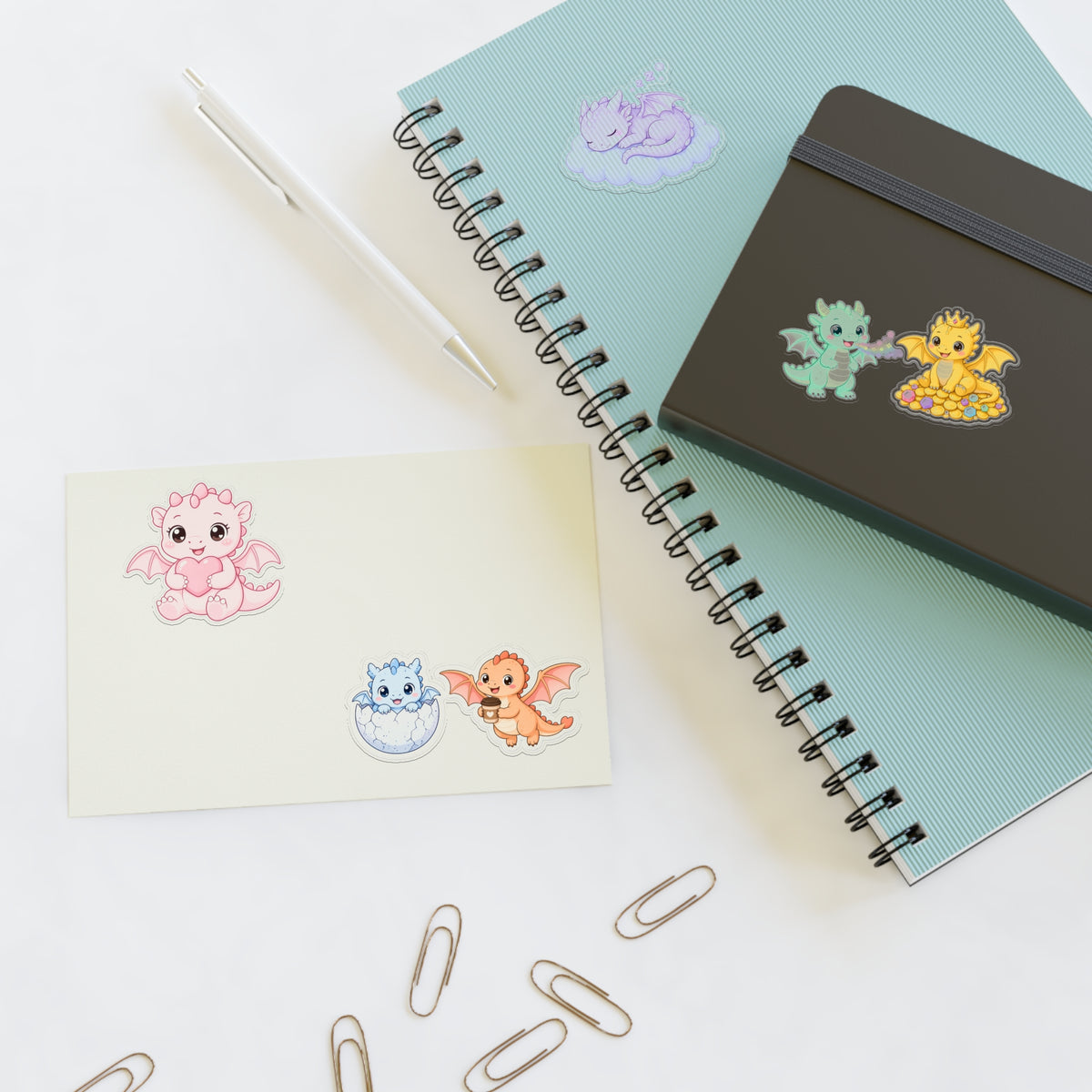Cute Kawaii Dragon Sticker Sheet 6 Pastel Baby Dragon Stickers Laptop Planner