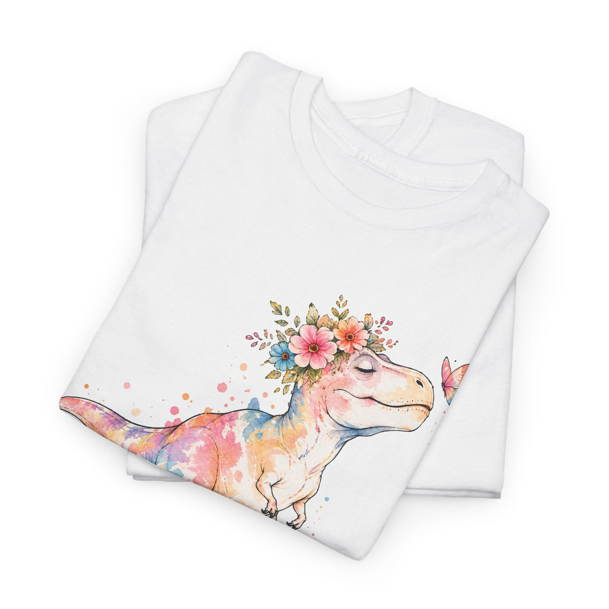 Watercolor T-Rex T-Shirt, Pastel Dinosaur Flower Crown Butterfly Graphic Tee Unisex Cute Dino Shirt