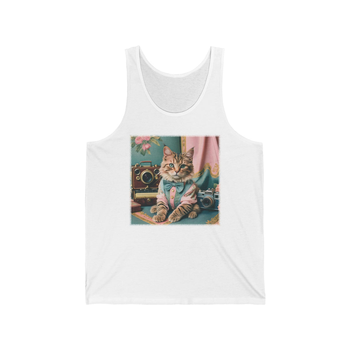 Dapper Cat With Vintage Camera Graphic Tank Top Unisex Jersey Tank