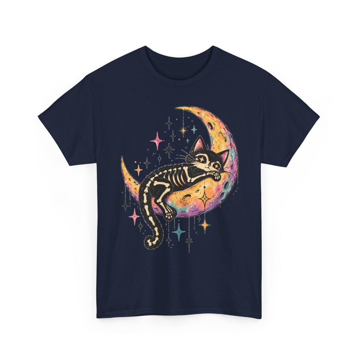 Skeleton Cat Moon T-Shirt Pastel Goth Crescent Moon Black Cat Tee Unisex