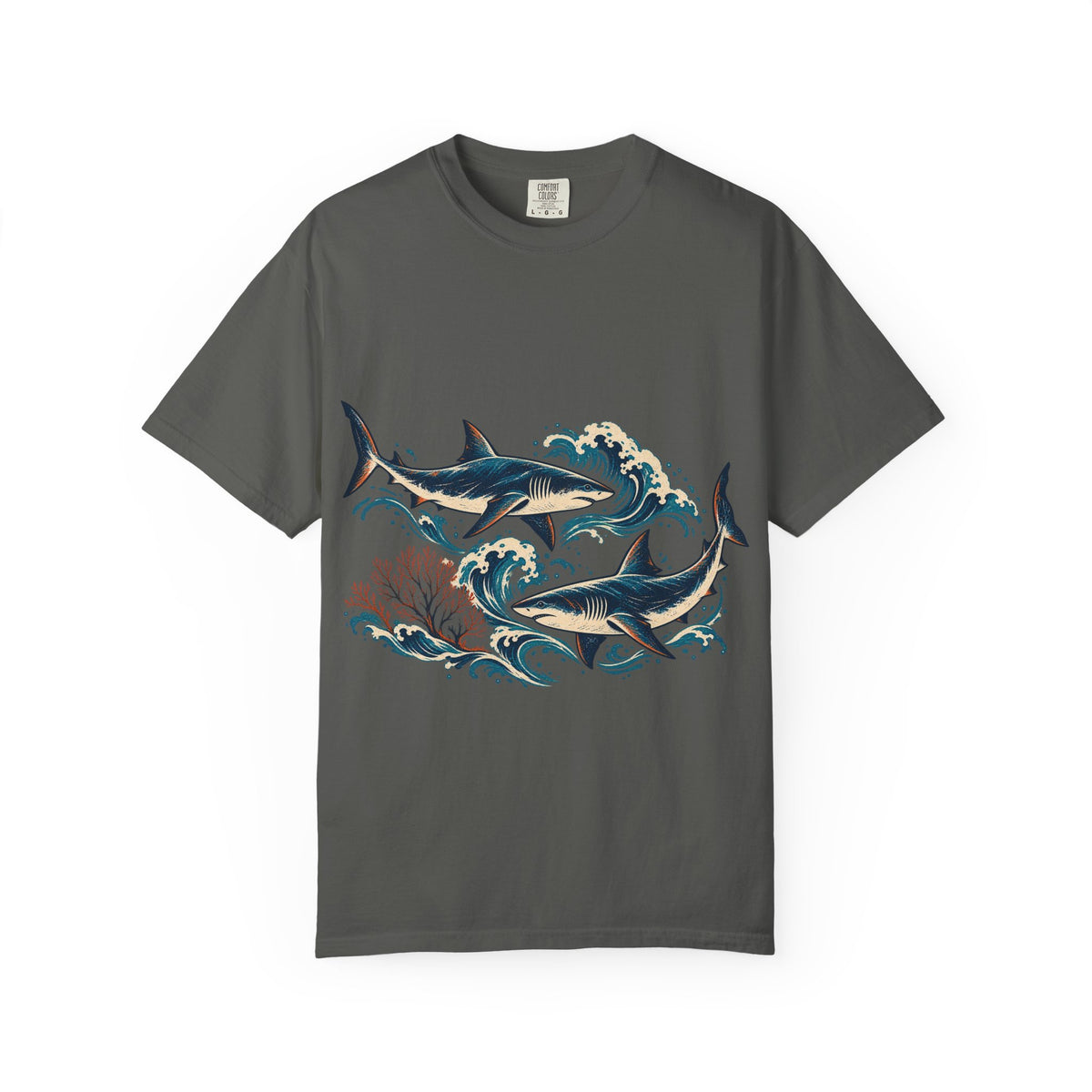 Great White Sharks Ukiyo Wave Tee Japanese Woodblock Shark Ocean Coral Shirt