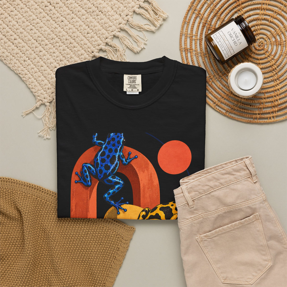 Poison Dart Frogs Colorful Arches Red Sun Tee Midcentury Geometric Frog Wildlife Shirt