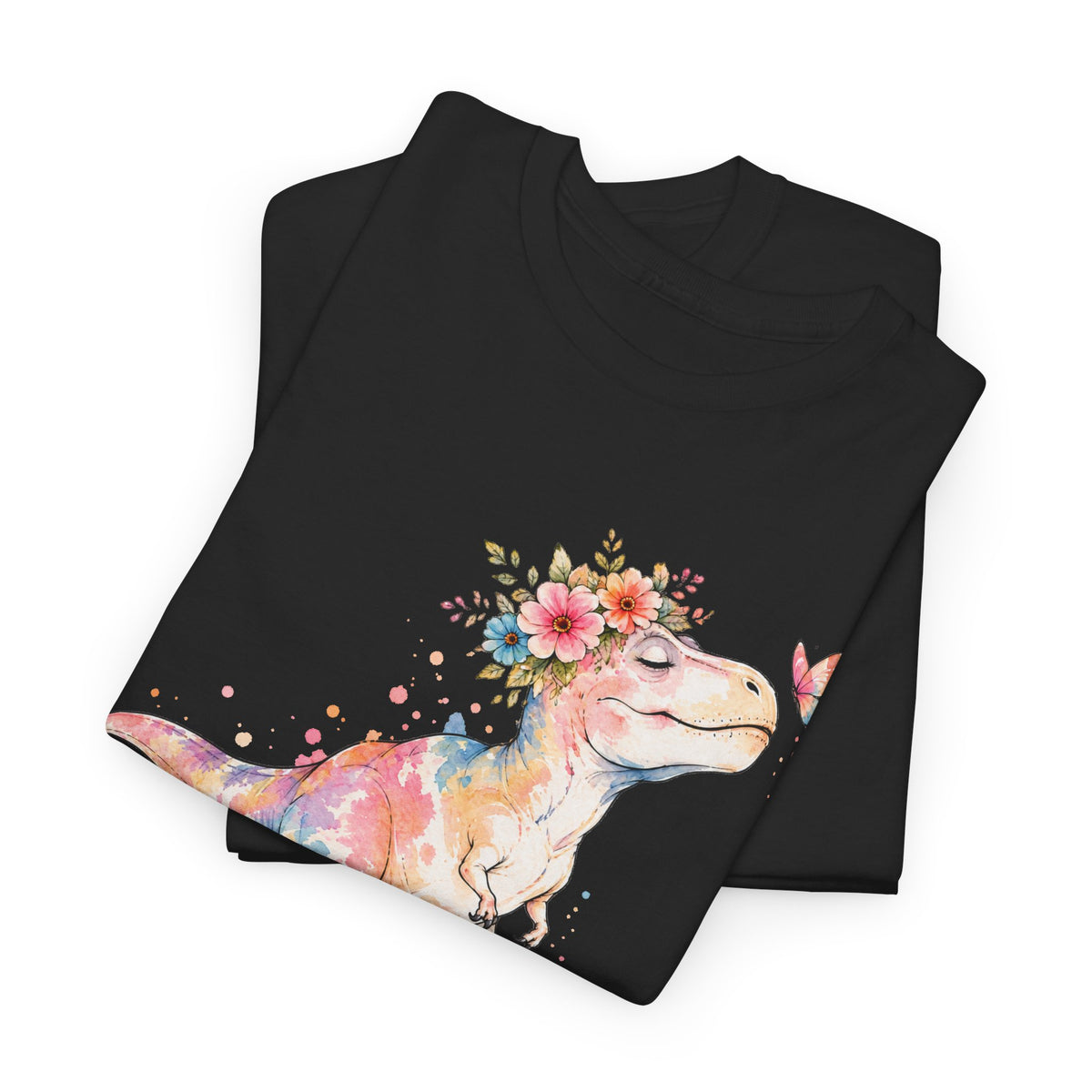 Watercolor T-Rex T-Shirt, Pastel Dinosaur Flower Crown Butterfly Graphic Tee Unisex Cute Dino Shirt