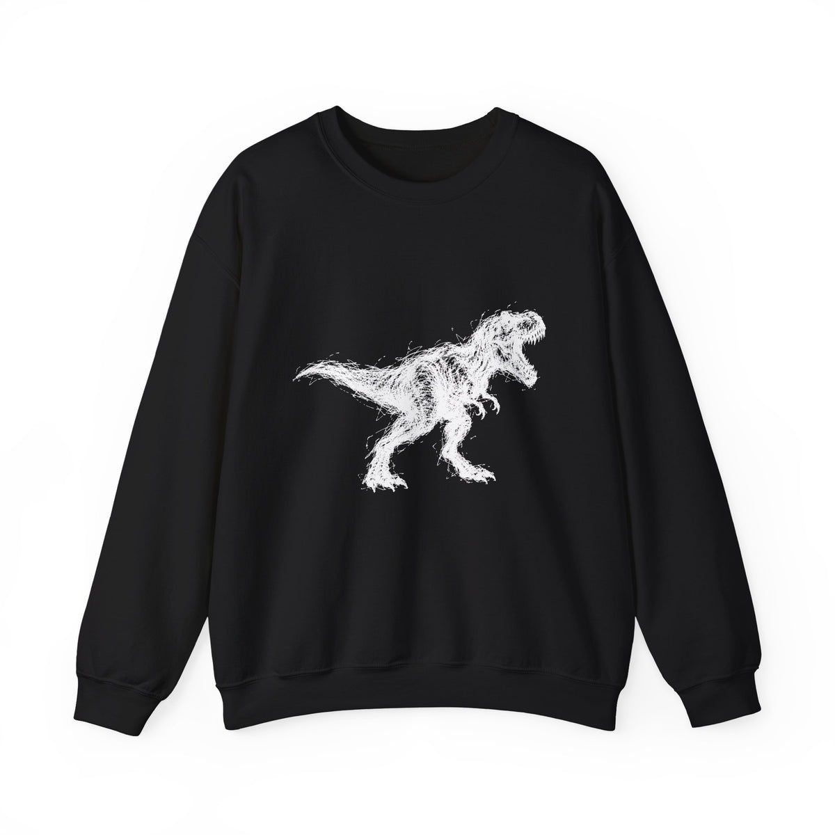 Scribble White T-Rex on Black Sweatshirt Minimal Line Art Dinosaur