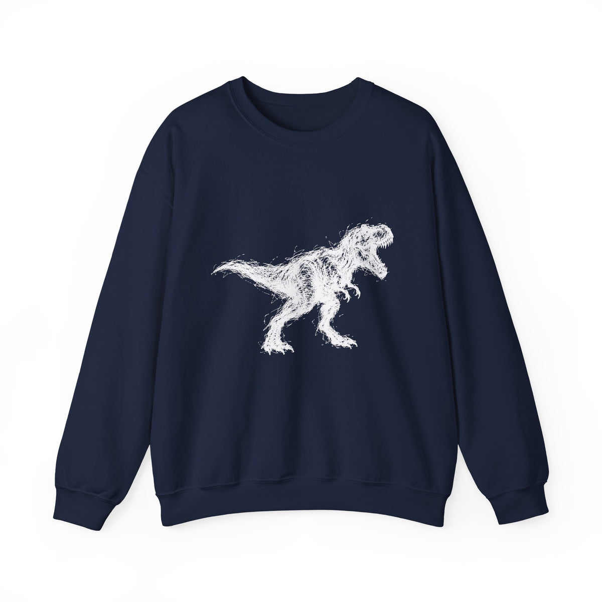 Scribble White T-Rex on Black Sweatshirt Minimal Line Art Dinosaur