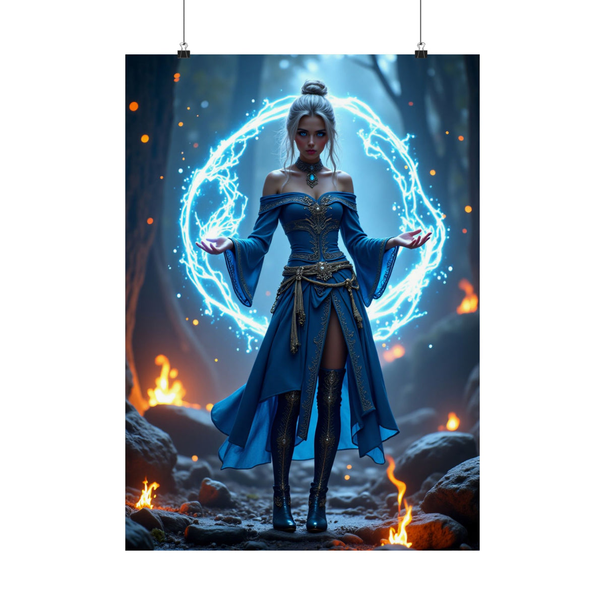 Mystic Sorceress Blue Magic Poster Matte Vertical Wall Art