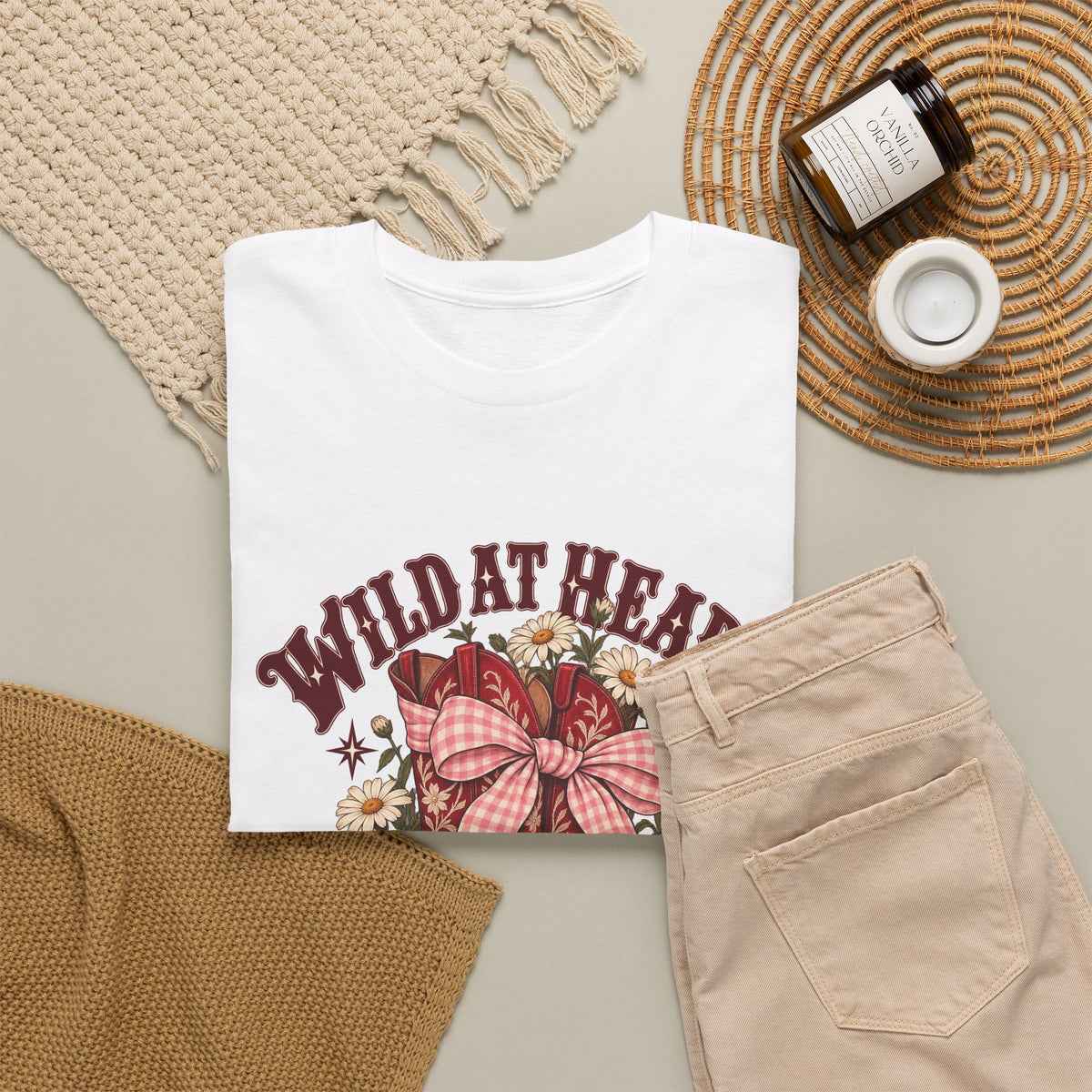 Wild at Heart Cowboy Boots T-Shirt Western Floral Gingham Country Tee