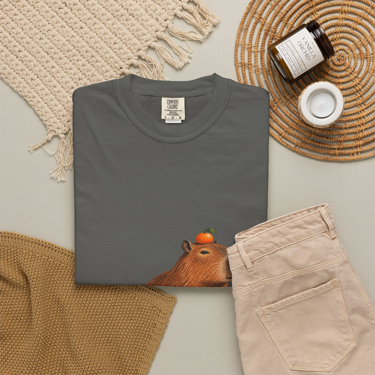 Capybara Orange Duck Tee Cute Capybara with Fruit Duck Lily Pad Pond Shirt