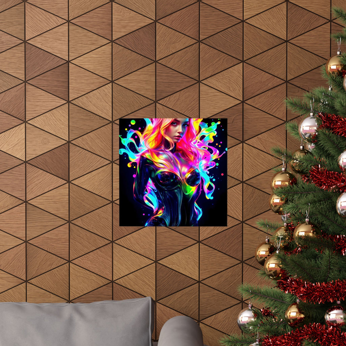 Neon Splash Rainbow Hair Woman Poster Matte Vertical Wall Art