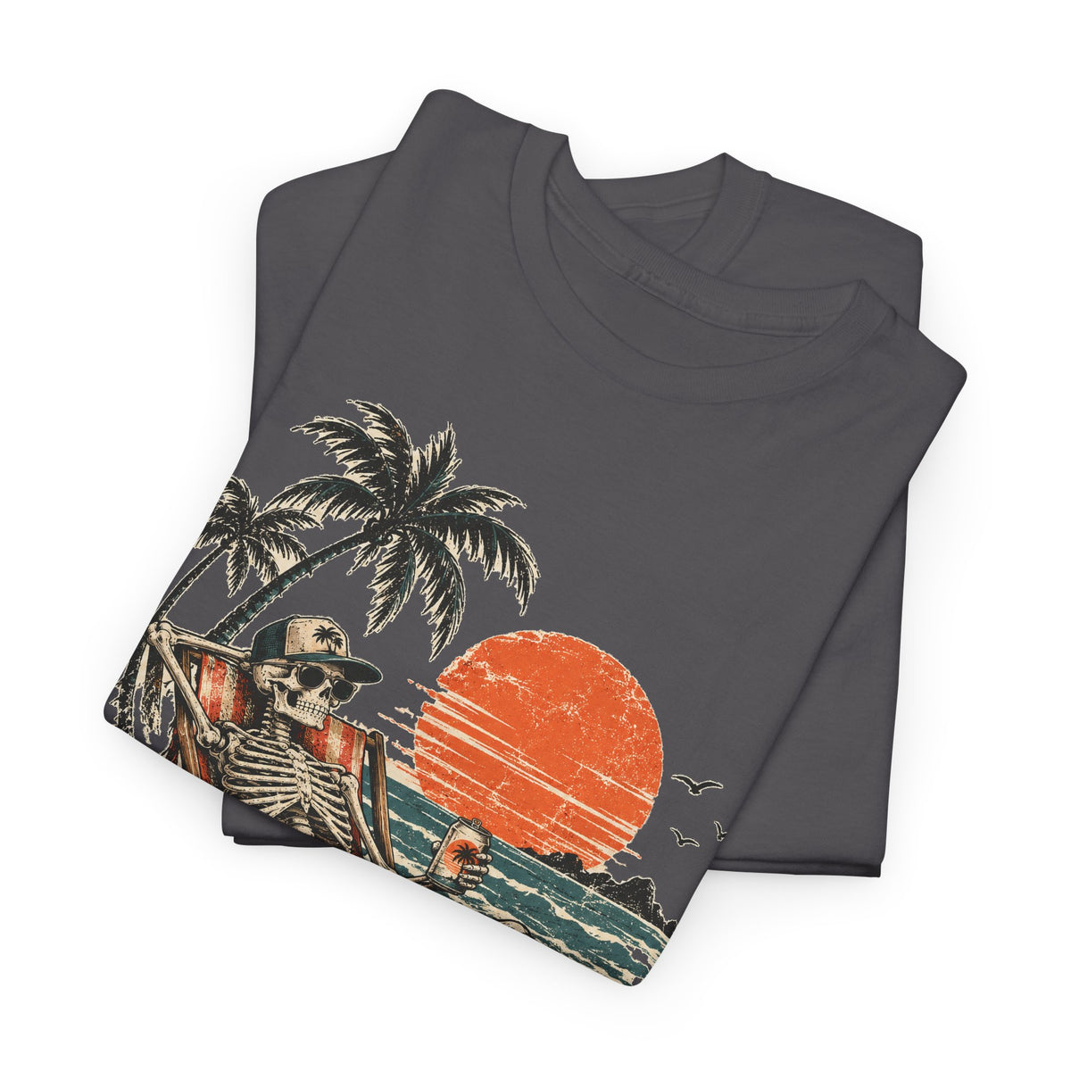 Beach Skeleton Sunset T-Shirt Palm Trees Vacation Mode Funny Skeleton Graphic Tee