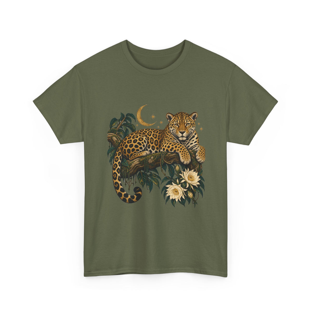 Jaguar Night Bloom Moon T-Shirt Celestial Big Cat Tee