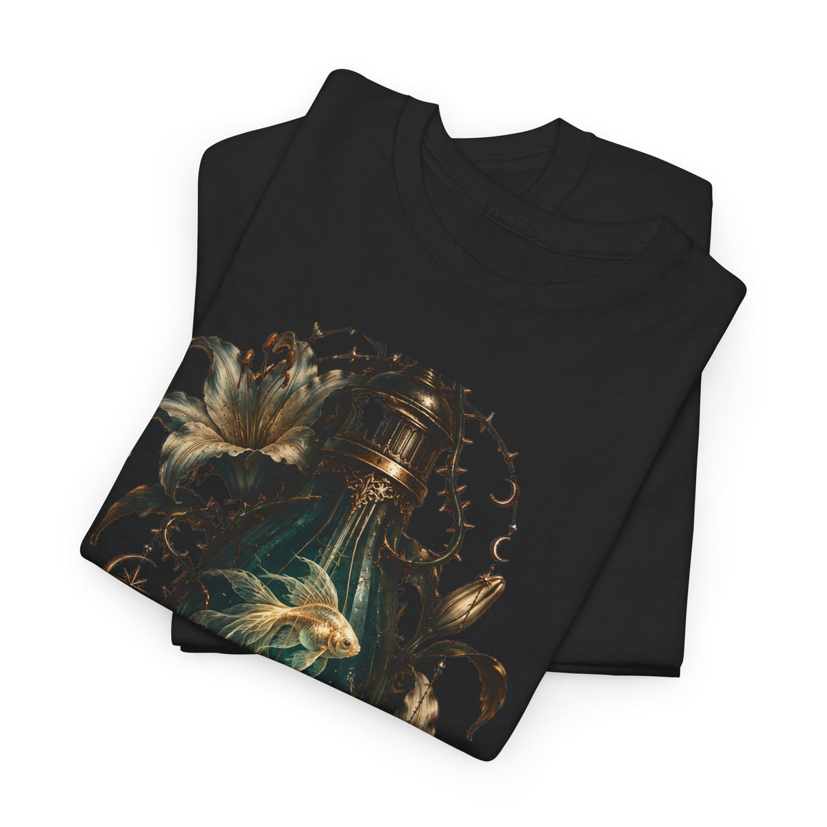 Gothic Lantern Goldfish T-Shirt, Dark Fantasy Glowing Lantern Graphic Tee