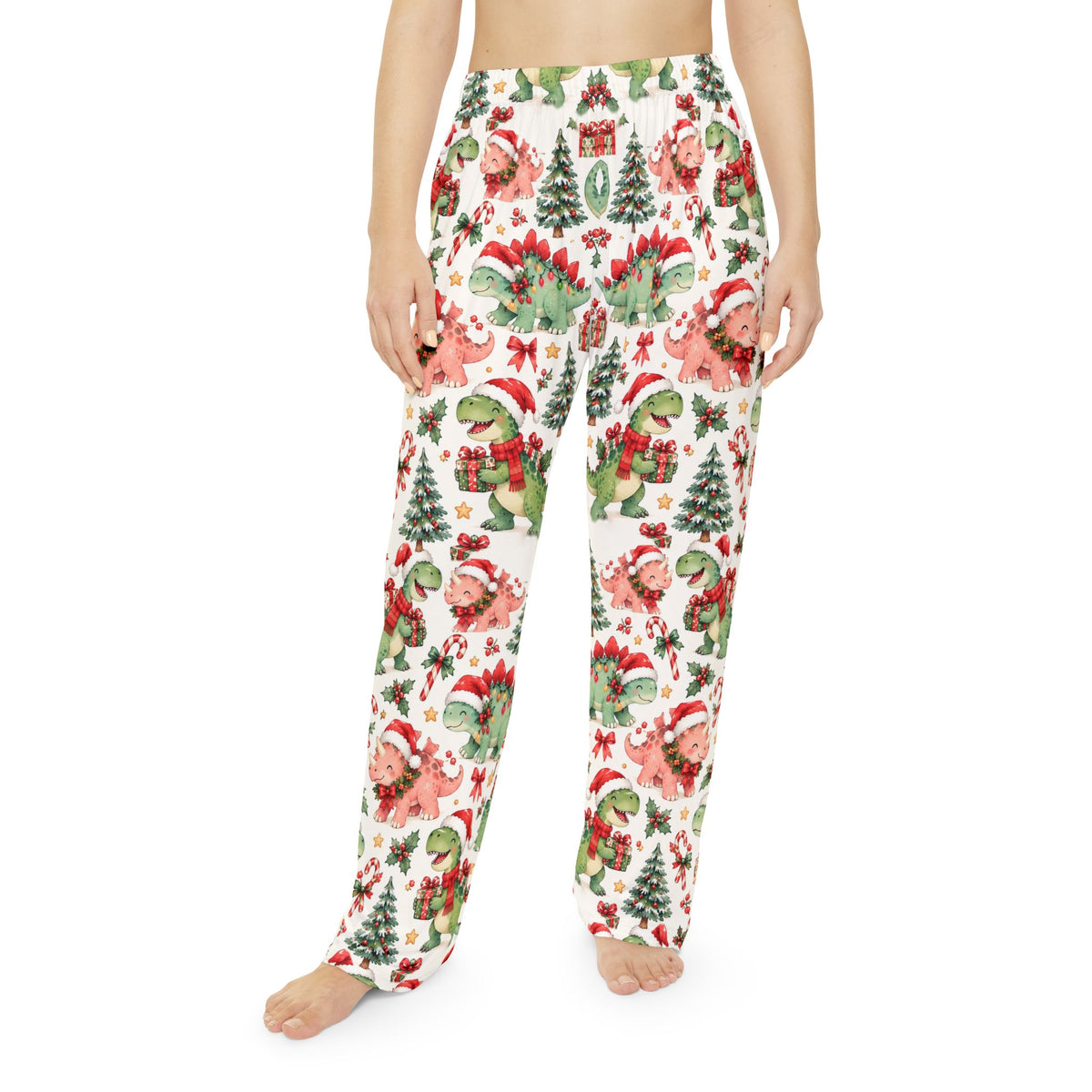 Christmas Dinosaur Pajama Pants Women Santa Dino Holiday Lounge Pants