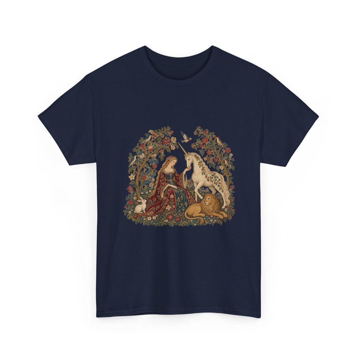 Lady and the Unicorn Tapestry T-Shirt Medieval Garden Lion Rabbit Tee