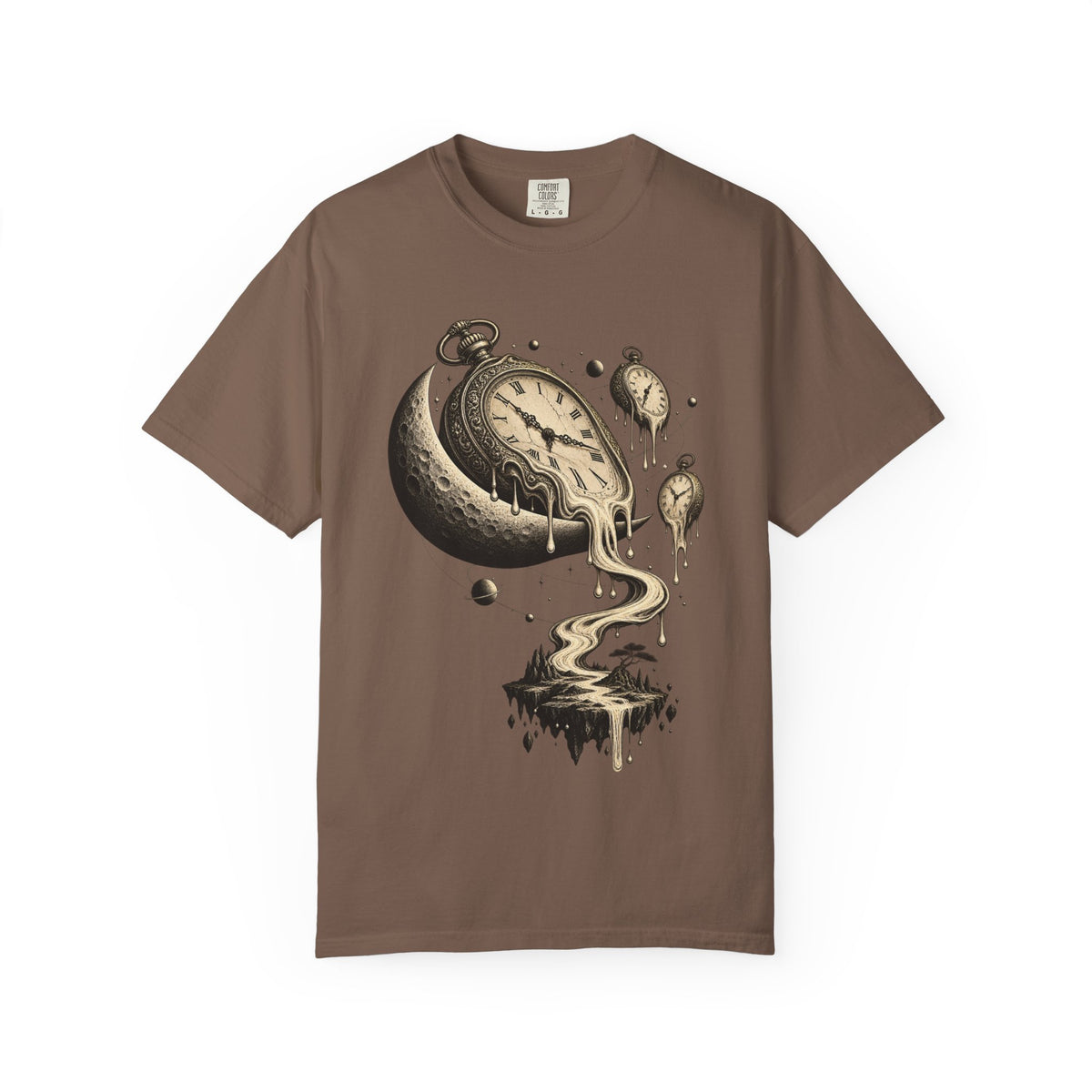 Melting Pocket Watch Crescent Moon Tee Surreal Celestial Time Shirt