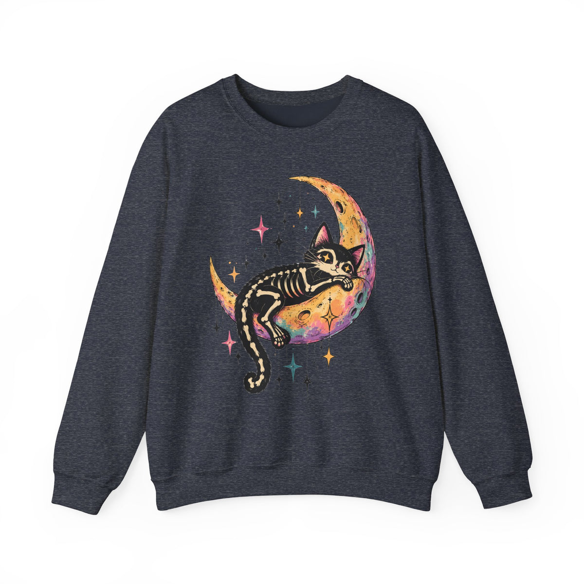 Skeleton Cat Moon Sweatshirt Pastel Goth Crescent Moon Black Cat Crewneck