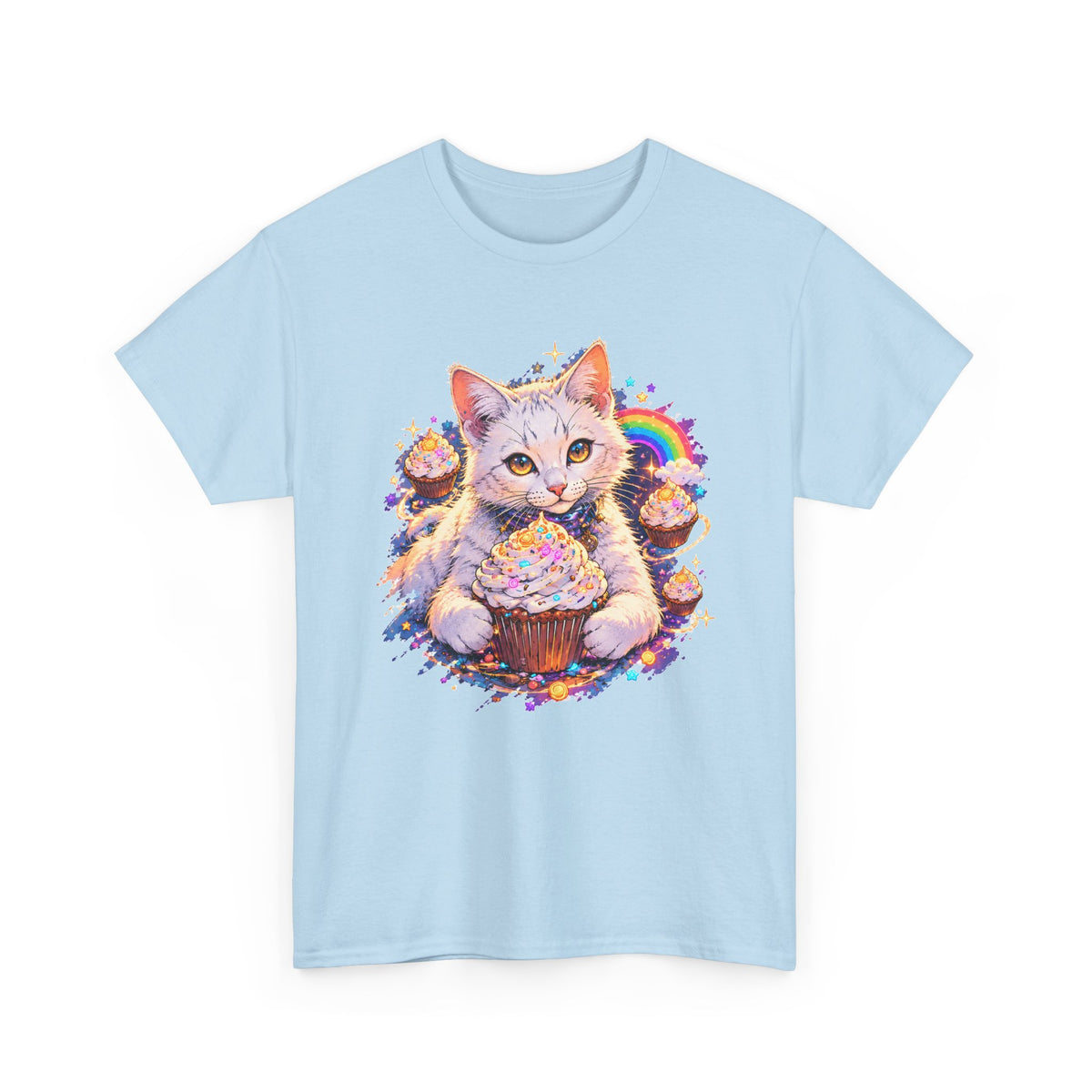 Birthday Cat Cupcake T-Shirt Cute White Kitten Rainbow Sprinkles Party Art