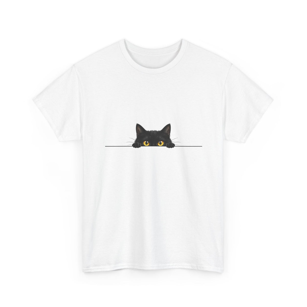 Peeking Black Cat T-Shirt Amber Eyes Over Ledge Funny Cat Lover Tee