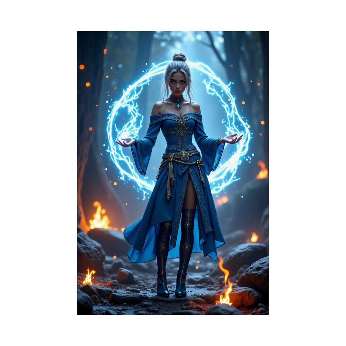 Mystic Sorceress Blue Magic Poster Matte Vertical Wall Art