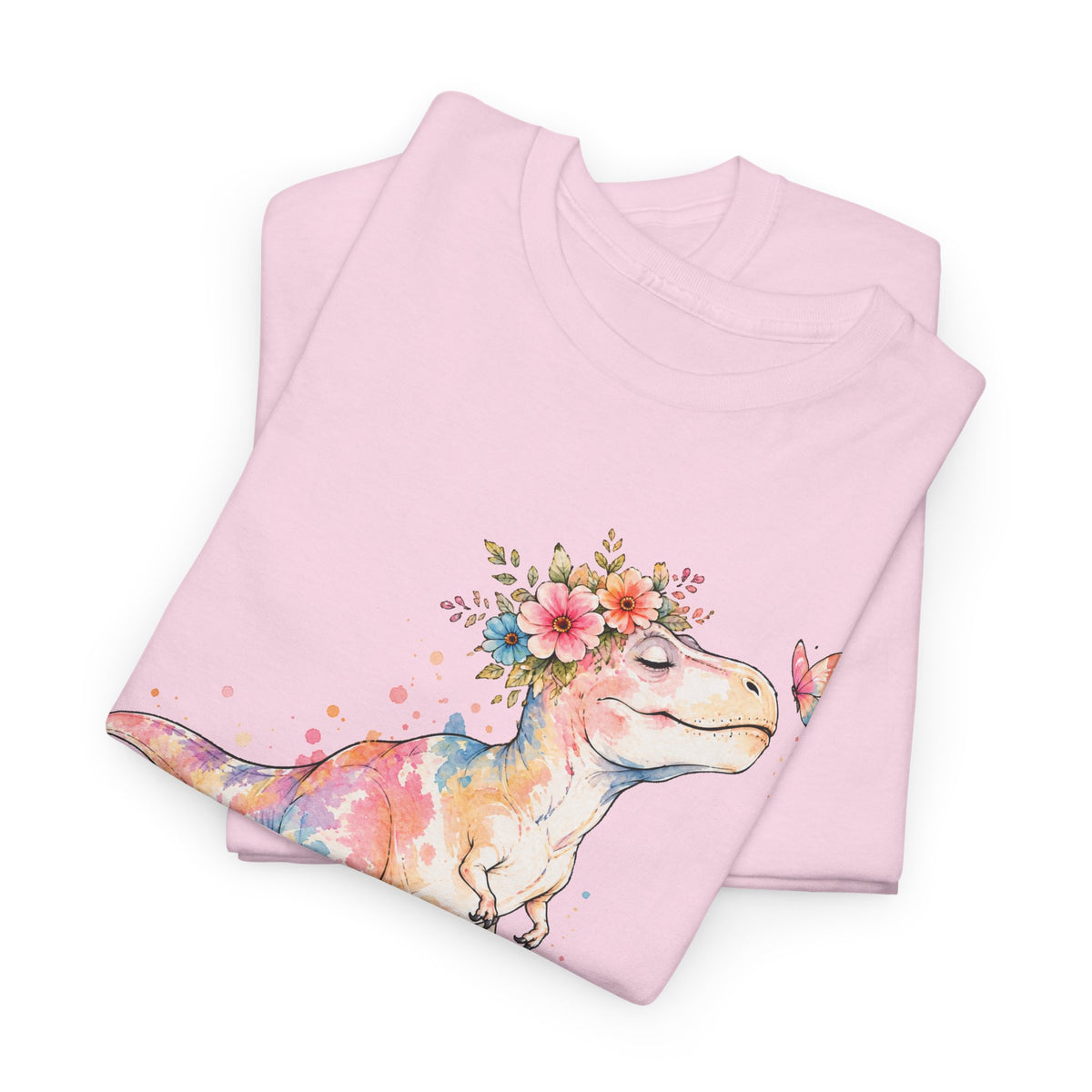 Watercolor T-Rex T-Shirt, Pastel Dinosaur Flower Crown Butterfly Graphic Tee Unisex Cute Dino Shirt