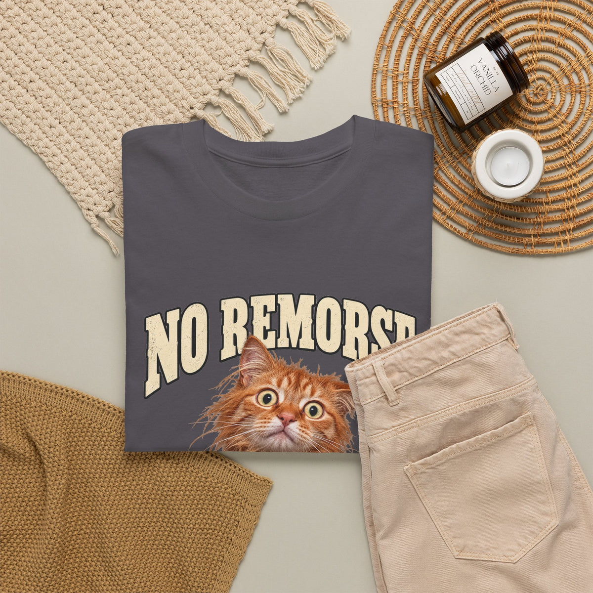 No Remorse Knocking Stuff Over T-Shirt Funny Cat Mugshot Tee