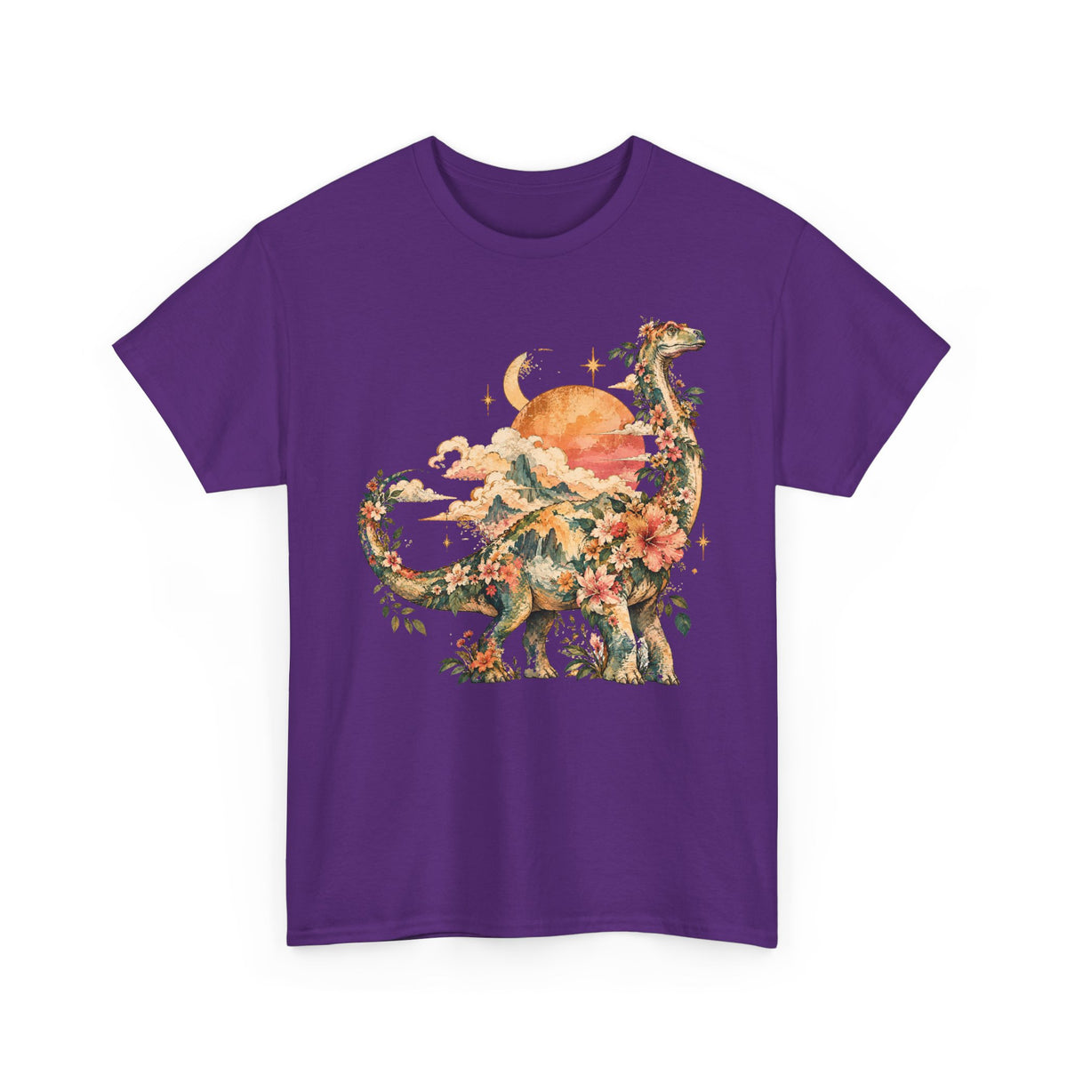 Floral Dinosaur T-Shirt, Vintage Brontosaurus Sunset Mountains Graphic Tee Unisex Nature Shirt