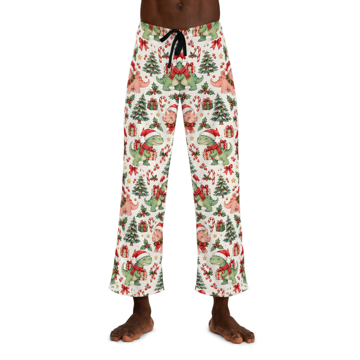 Christmas Dinosaur Mens Pajama Pants Santa Dino Holiday Sleep Pants