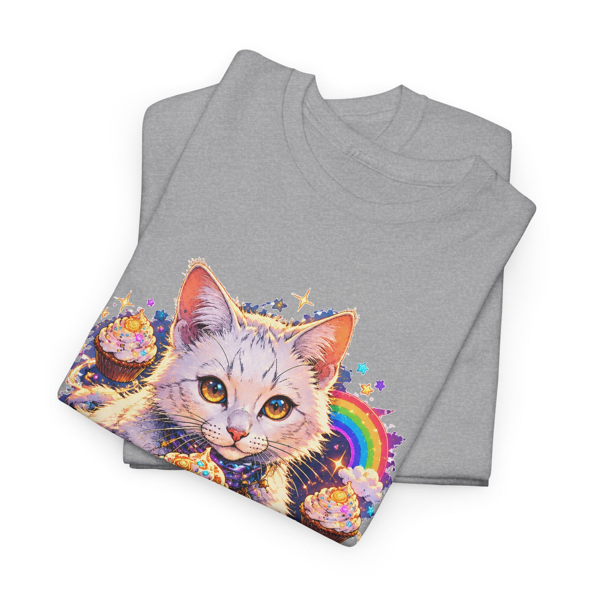 Birthday Cat Cupcake T-Shirt Cute White Kitten Rainbow Sprinkles Party Art