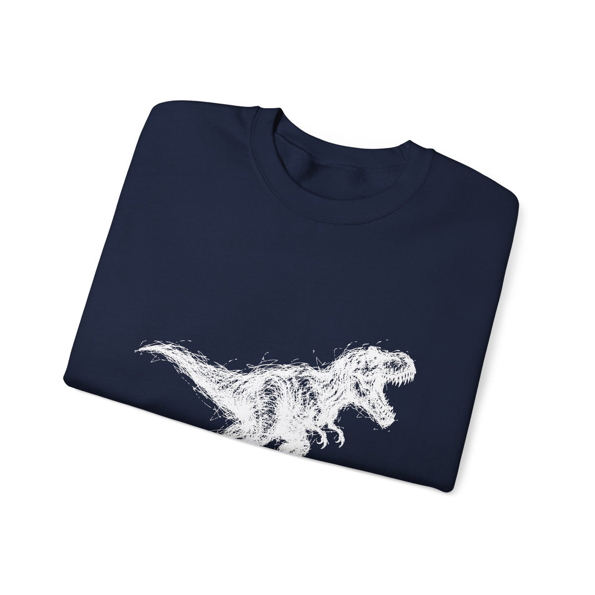 Scribble White T-Rex on Black Sweatshirt Minimal Line Art Dinosaur