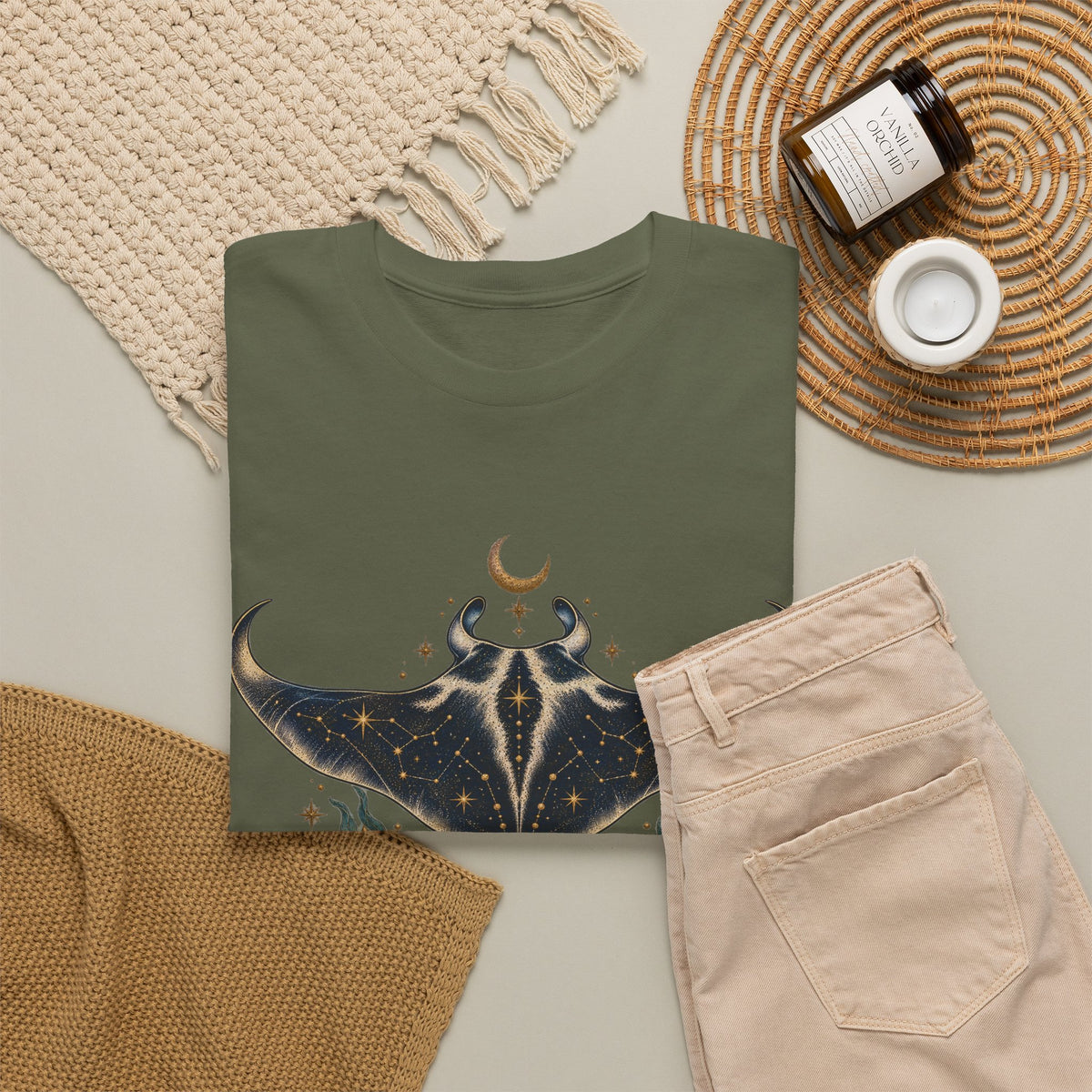 Celestial Manta Ray Moon T-Shirt Constellation Ocean Stars Tee