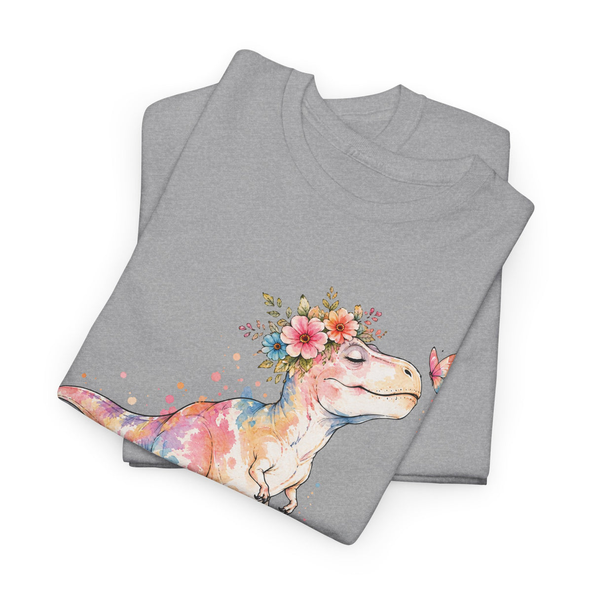 Watercolor T-Rex T-Shirt, Pastel Dinosaur Flower Crown Butterfly Graphic Tee Unisex Cute Dino Shirt