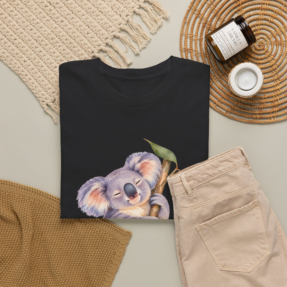 Sleeping Koala T-Shirt Watercolor Eucalyptus Branch Cute Animal Tee