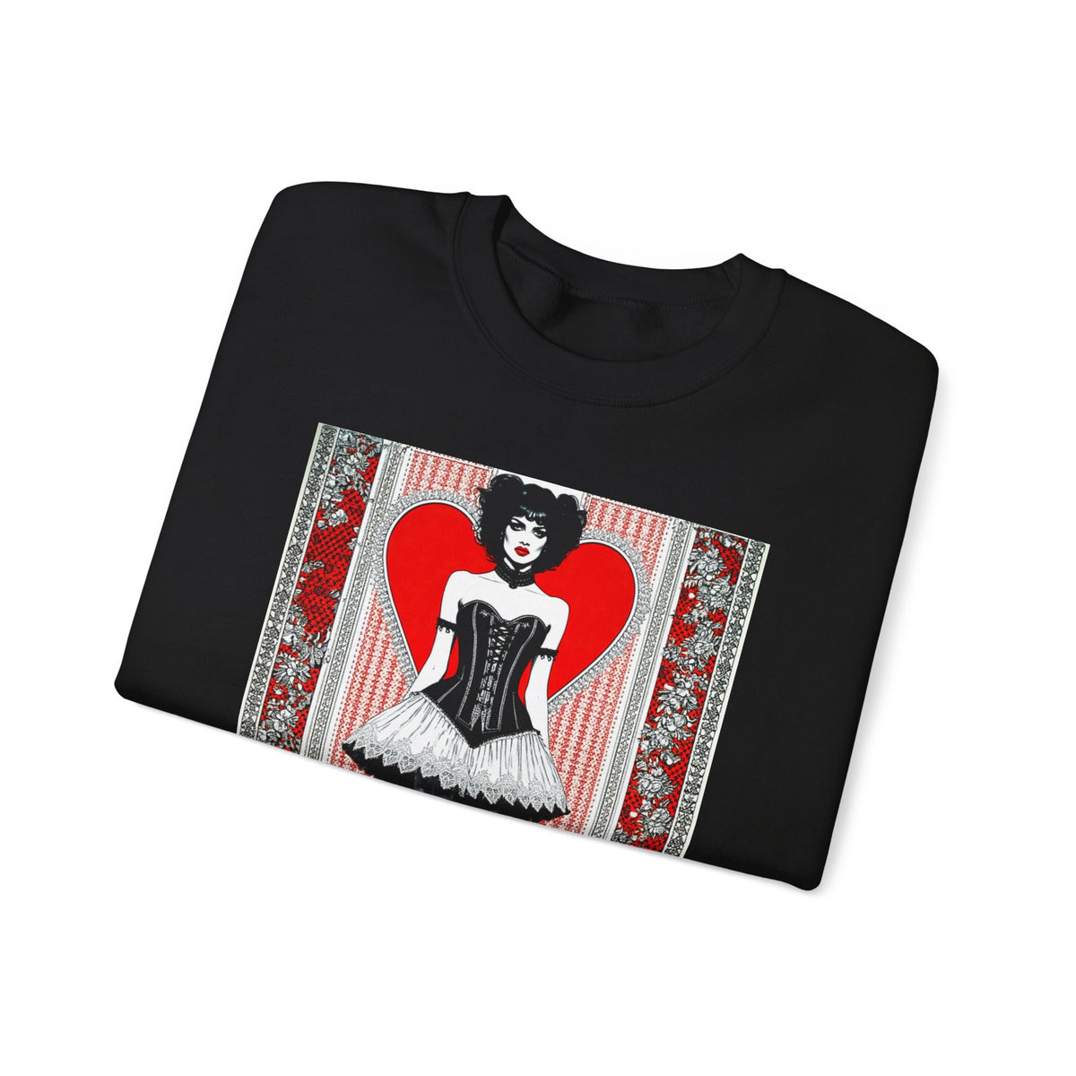 Gothic Corset Lady Sweatshirt Red Heart Vintage Pin-Up Crewneck