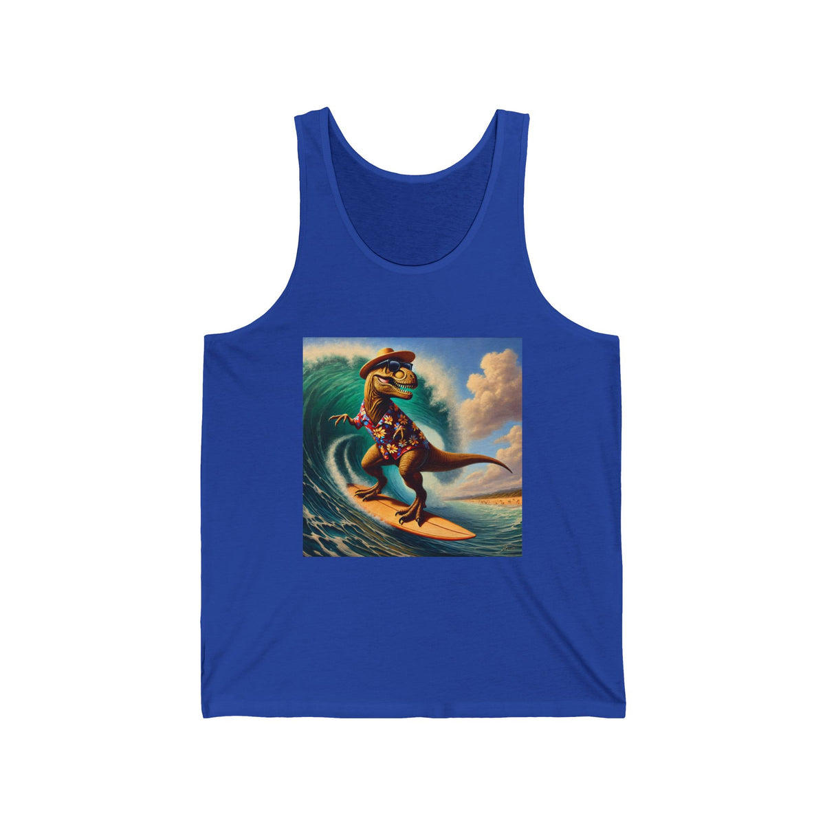 Surfing Dinosaur Tank Top Funny T-Rex Beach Summer Tank