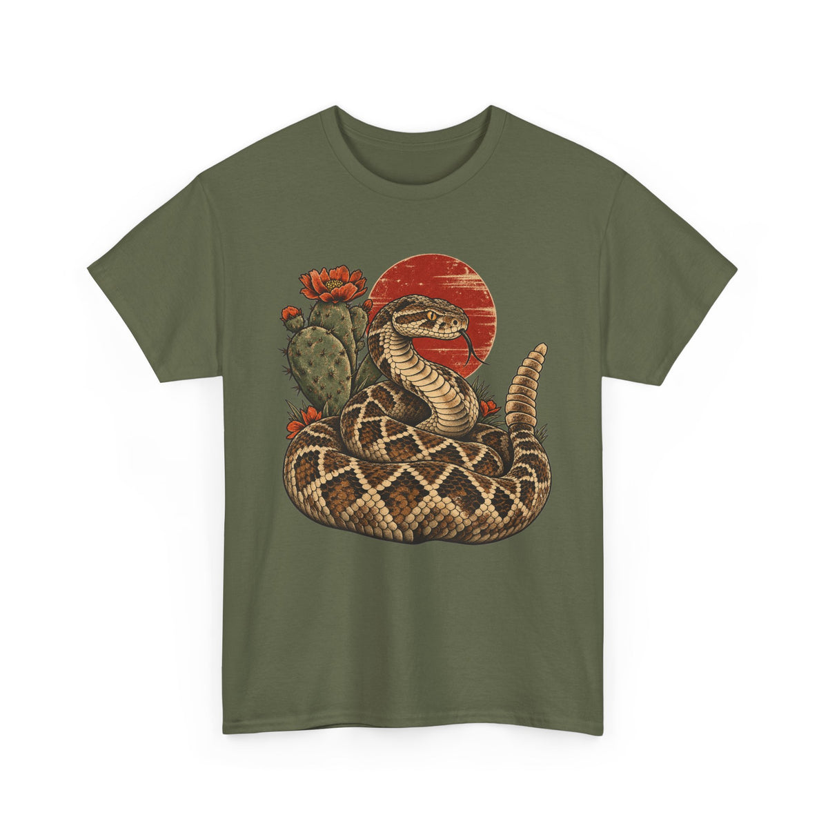 Desert Rattlesnake Cactus T-Shirt Red Sun Western Snake Tee
