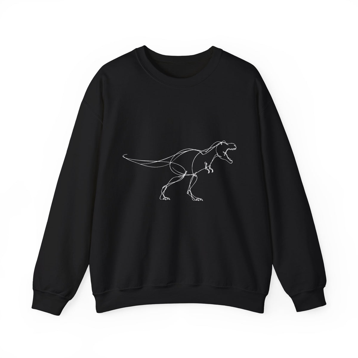 Minimal White Line T-Rex on Black Sweatshirt Simple Dinosaur Sketch