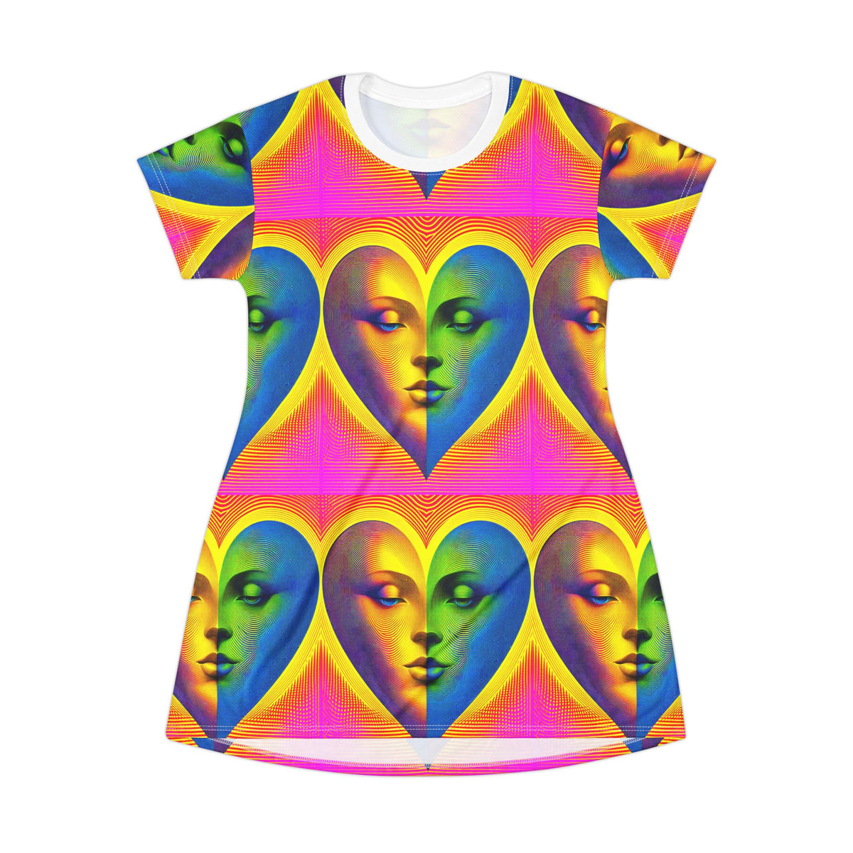 Surreal Heart Faces Pop Art Womens T Shirt Dress Colorful
