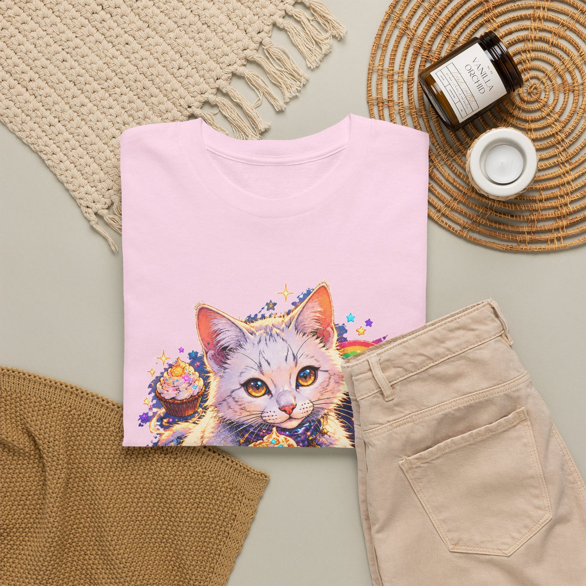 Birthday Cat Cupcake T-Shirt Cute White Kitten Rainbow Sprinkles Party Art