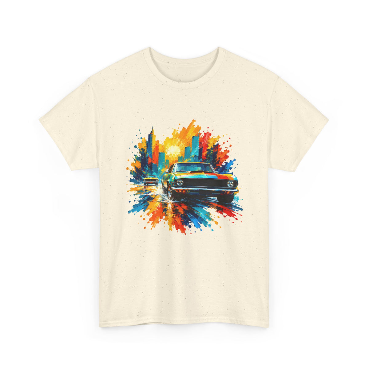 Paint Splash Muscle Car T-Shirt Colorful City Sunset Classic Car Art