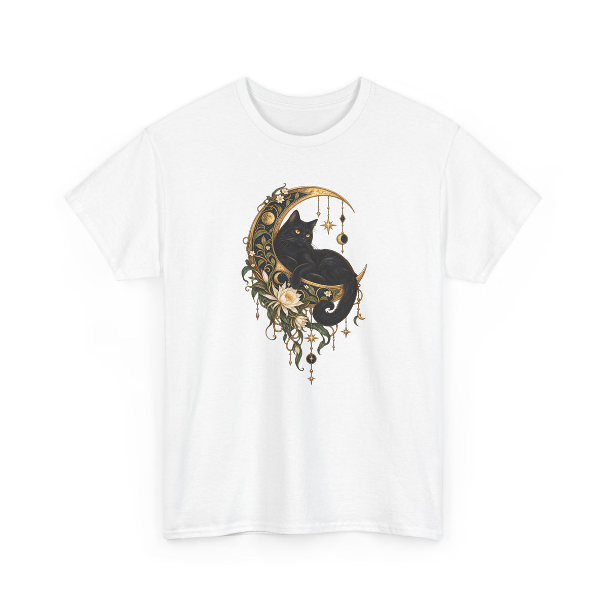 Black Cat Golden Moon T-Shirt Celestial Witchy Cat Lover Tee
